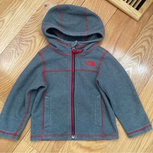 The North Face gray zip-up fleece with red stitching 2T